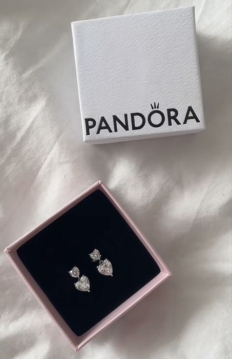 Срібні сережки Pandora  оригінал "Два серця"