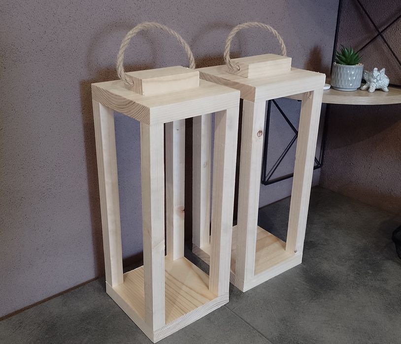 Lampion drewniany 2sztuki KOMPLET latarnia lampa świecznik drewna