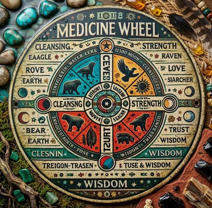 Плакат на металле круглый «Колесо медицины / Medicine Wheel» 20х20 см