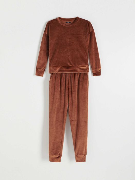 Komplet domowy/dresowy RESERVED r.M/L welur brąz, czekolada j. Nowy Dres damski