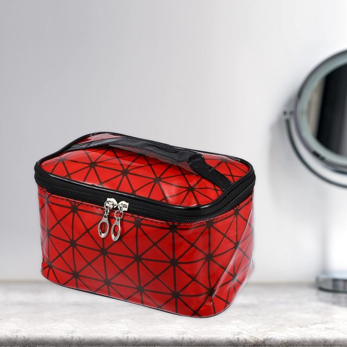 Kosmetyczka podróżna z lustrem duża czerwona organizer do makijażu