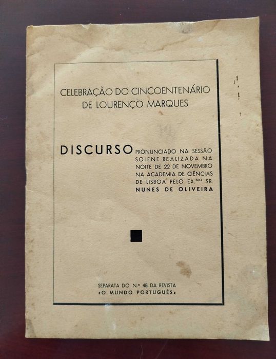 Livro/Publicação antiga "Discurso Celebração do Cincoentenário de Lourenço Marques"