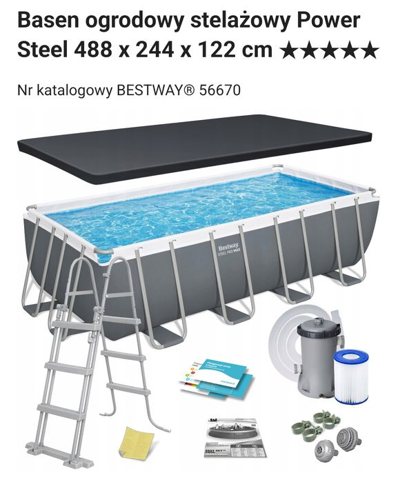 Basen ogrodowy 488x244x122 Bestway stelażowy full komplet