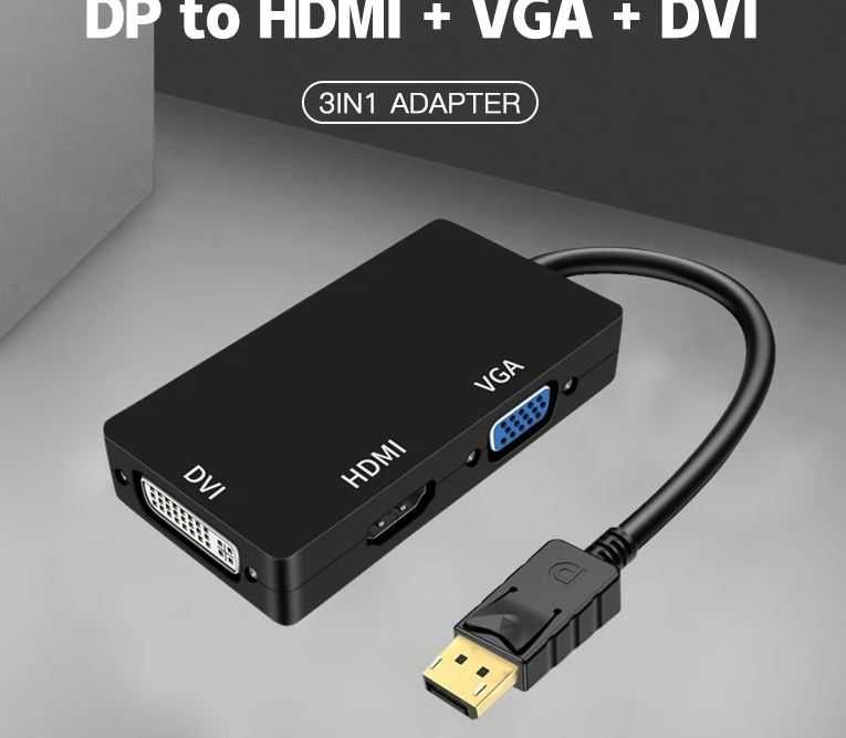 Перехідник Конвертер DisplayPort to HDMI DVI VGA 3 IN 1