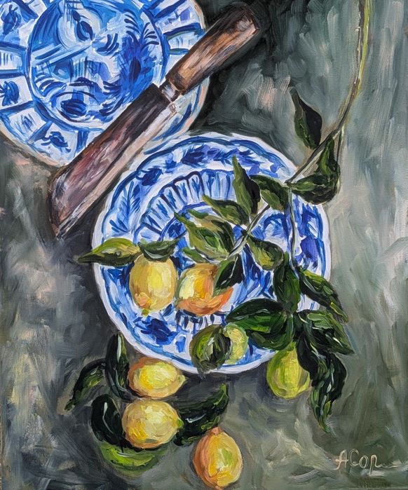 Quadro pintado a óleo, 60x50 cm