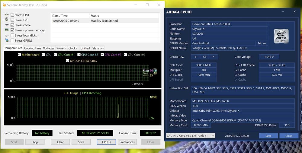 s2066 сет Intel Core i7-7800X 4Гц+ плата MSI X299 SLI Plus. Trade-in