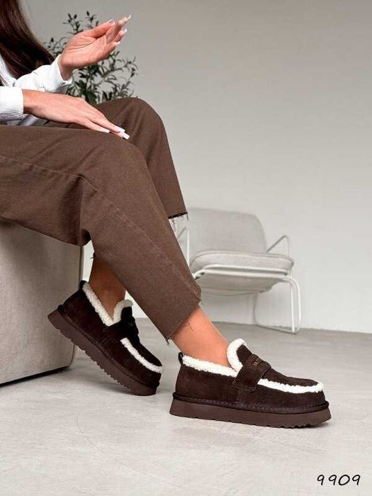 Угги-лофери жіночі натур. замша, зимові лофери шоколад, лоферы 36-39р