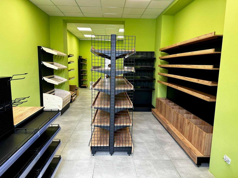 Торгові стелажі. Каса прилавок. Полки. Торгове обладнання. Вітрина