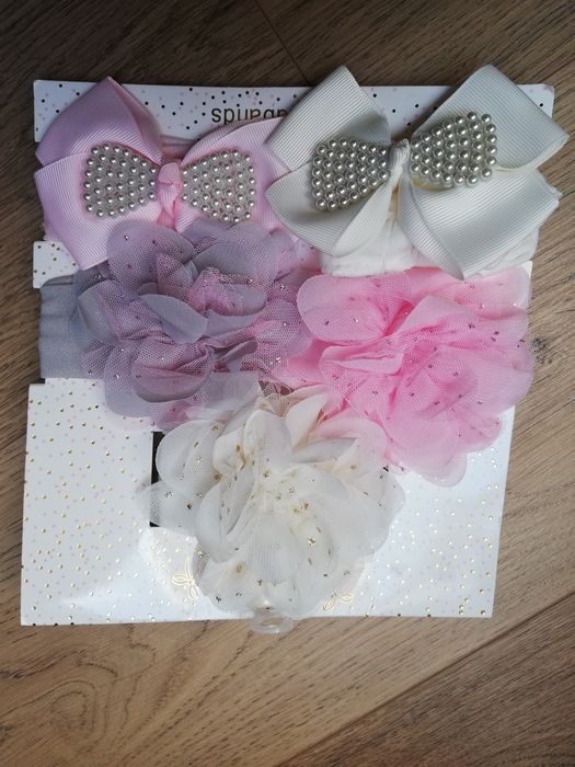 Piękne opaski kokardy różowa szara