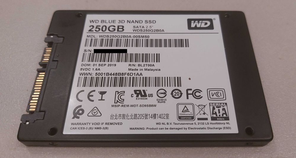 Dysk SSD WD Blue 3D NAND 250GB 2,5" SATA – sprawny, stan bdb