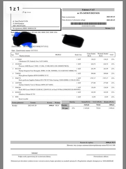 Komputer gamingowy ryzen 5600 rx6700xt 16gb ram Nvme 512gb