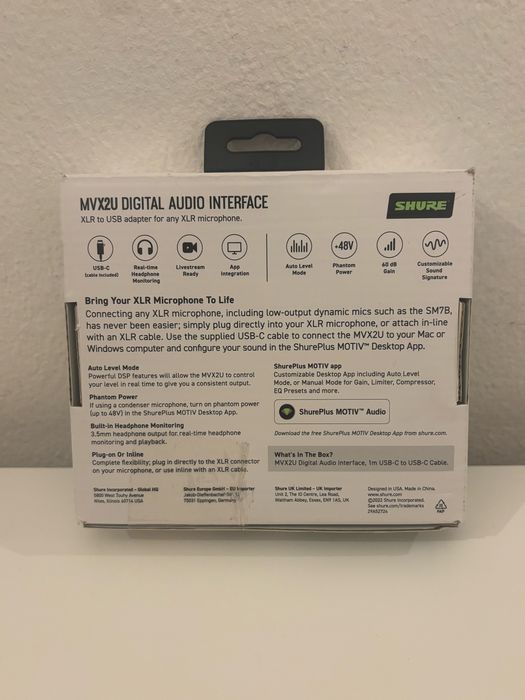 Shure MVX2U – Interface Digital XLR para USB-C
