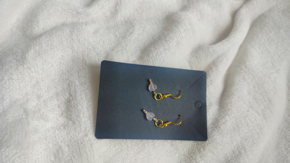 Kolczyki handmade srebro pozłacane serca kwarc różowy spinel kamień