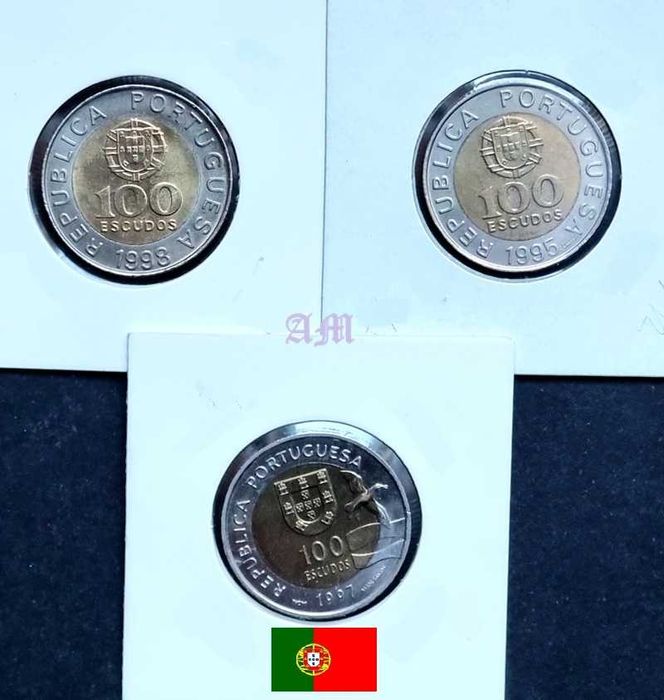 Portugal 3 Moedas Bimetálicas 100 Escudos