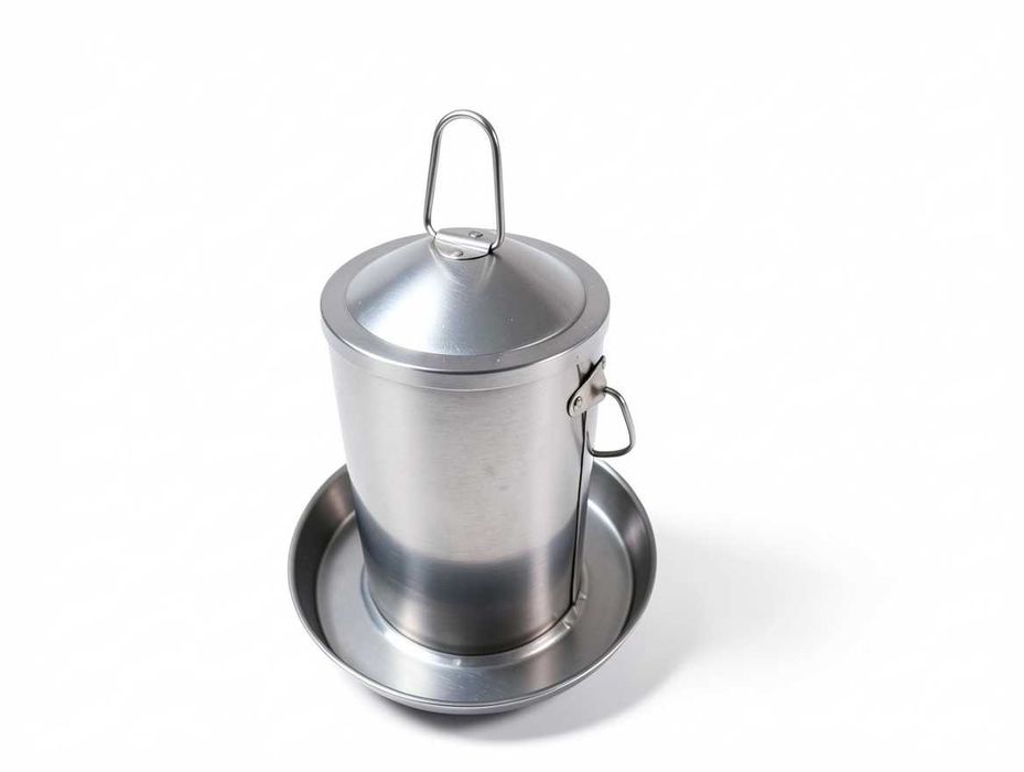 T064 Metalowy Karmnik Dla Kur Drobiu Ptactwa Automatyczny Zasypowy Tubowy Ocynkowany Trwały Solidny Do Kurnika Z Uchwytem 5kg