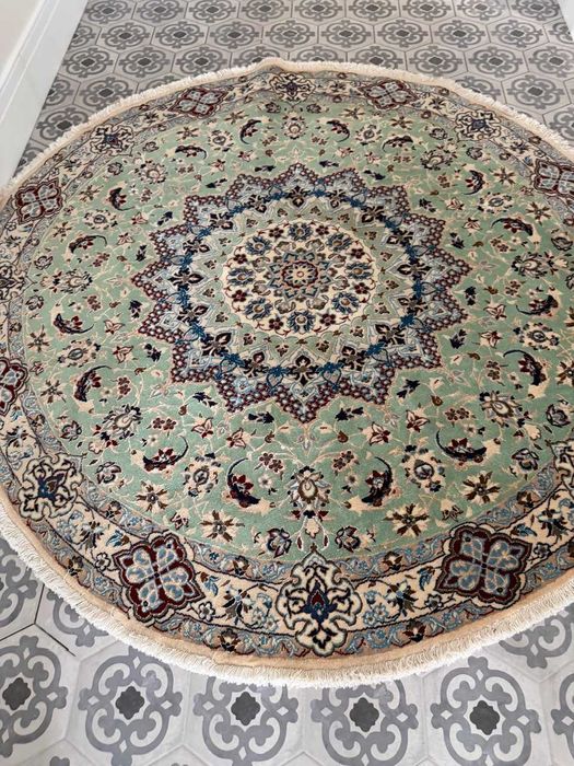 Nowy Okrągły Dywan Perski z Jedwabiem Iran Nain 205x205 gal. 25 tyś