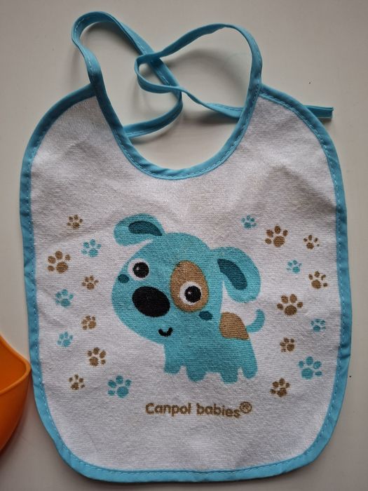 Zestaw 2 śliniaków – silikonowy tygrysek + materiałowy Canpol