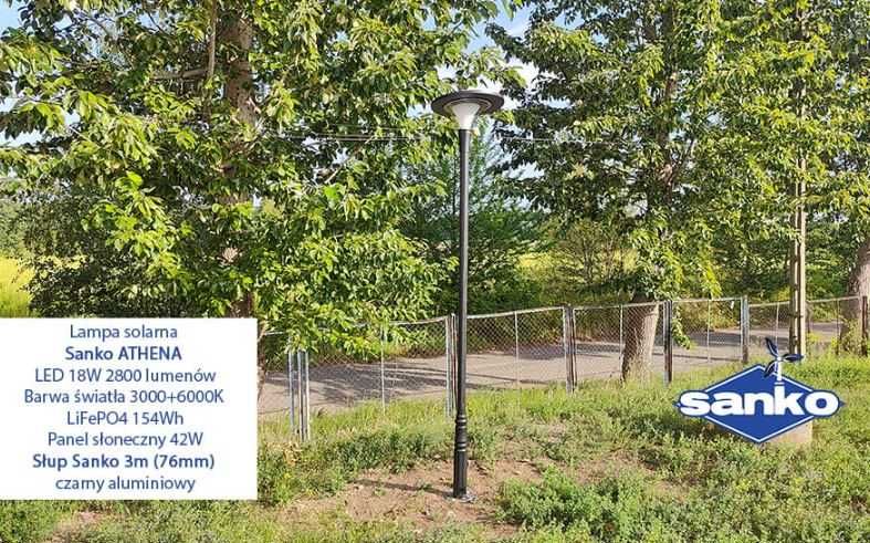 Zestaw Lampa solarna ATHENA + Słup aluminiowy czarny 3m