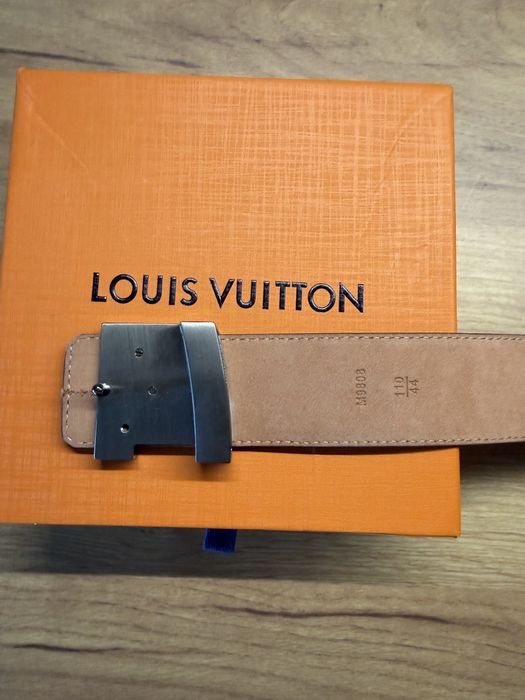 Skòrzany pasek Louis Vuitton czarny srebrny 110cm