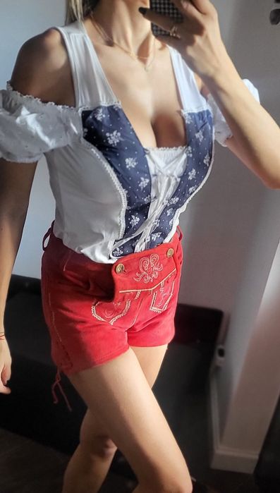 Tradycyjny dirndl strój bawarski na oktoberfest spodenki skóra natural
