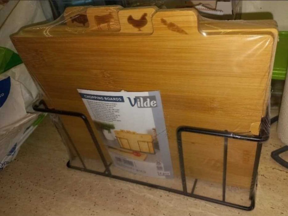 Zestaw desek do krojenia Drewniane Bambusowe Kuchenne Stojak 4 Deski