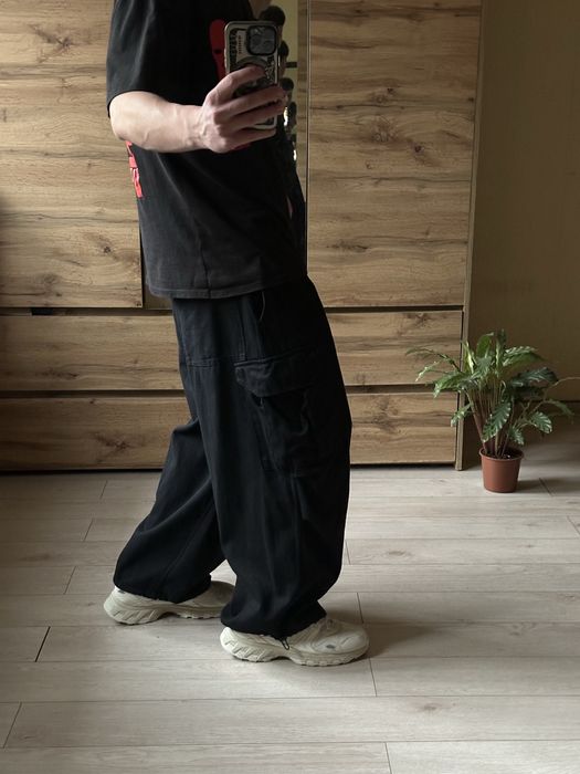 Широкі чорні чоловічі оверсайз карго штани з карманами cargo baggy Л L