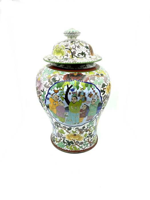 Grandioso pote cloisonné Famille Rose dinastia Qing