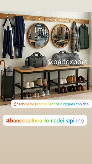 Bancos Balneário Corridos Vestiários com Réguas de Faia
