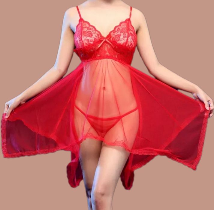 Bielizna Erotyczna.Seksowna Koszulka Nocna+Stringi,Halka,PiżamaCzerwon