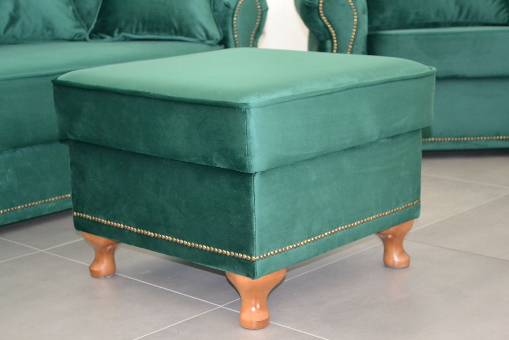 Zestaw Kanapa, fotel i pufa, plusz, butelkowa zieleń, proucent