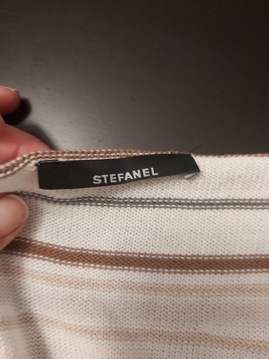 Jasny sweterek w paski kimono Stefanel M/L ecru