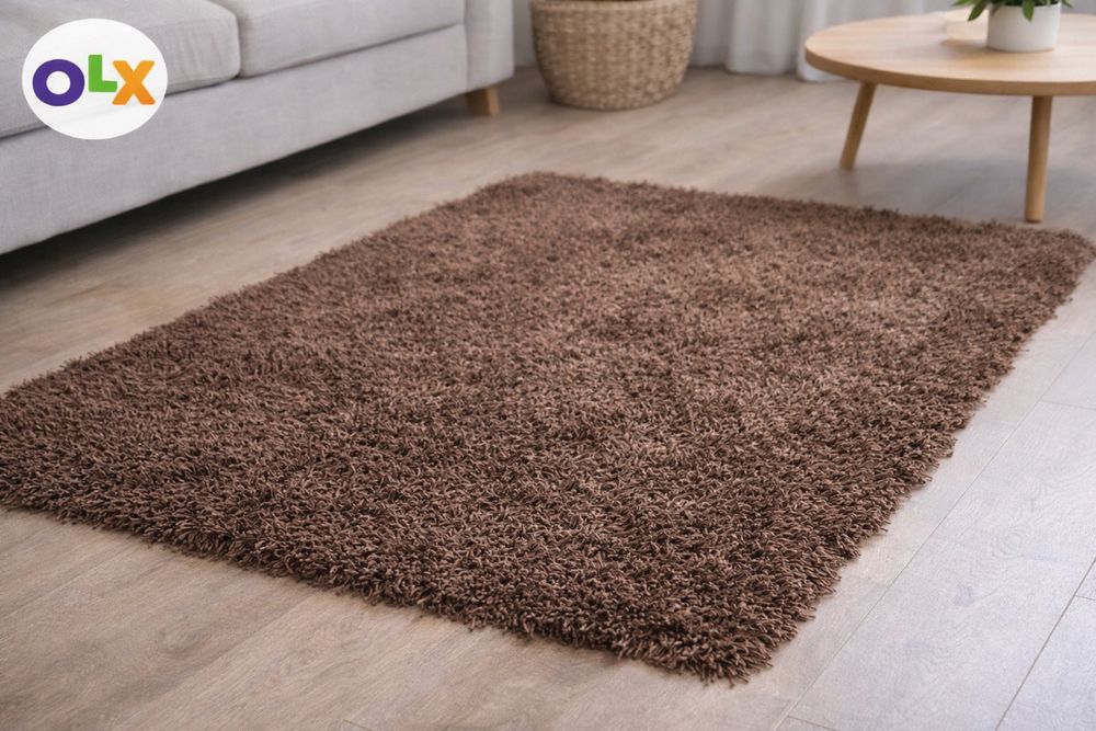 Conjunto 3 Tapetes Shaggy 150x80 cm – Castanho – Bom Estado