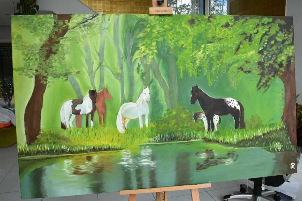 Quadro 1,5m - Pintura a Óleo Original "Quinta de Reprodução Equina"