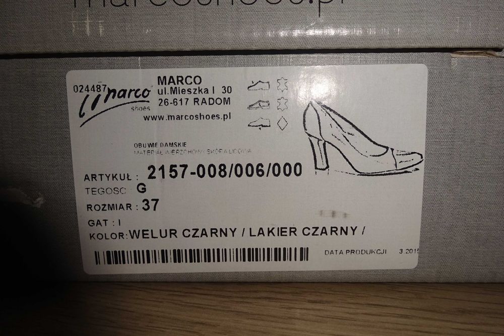 Czółenka czarne skórzane na obcasie rozmiar 38, obcas 8,5 cm