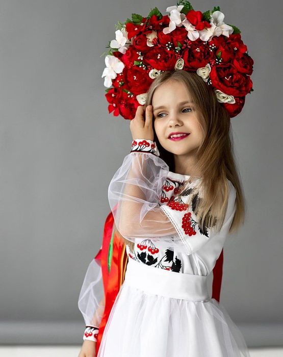 Дівчача вишита сукня Калина Розміри 104 110 116  122 128 134 см