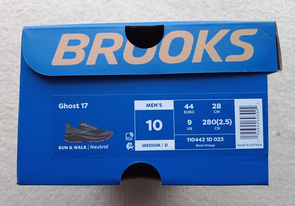 Męskie buty do biegania Brooks Ghost 17, rozm. 44, czarno-pomarańczowe