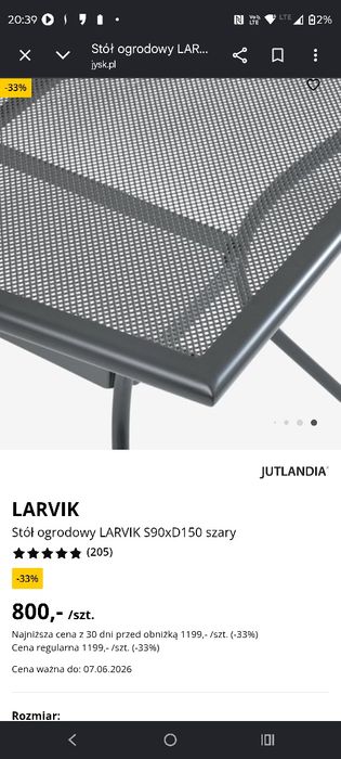 Stół ogrodowy Larvik szary