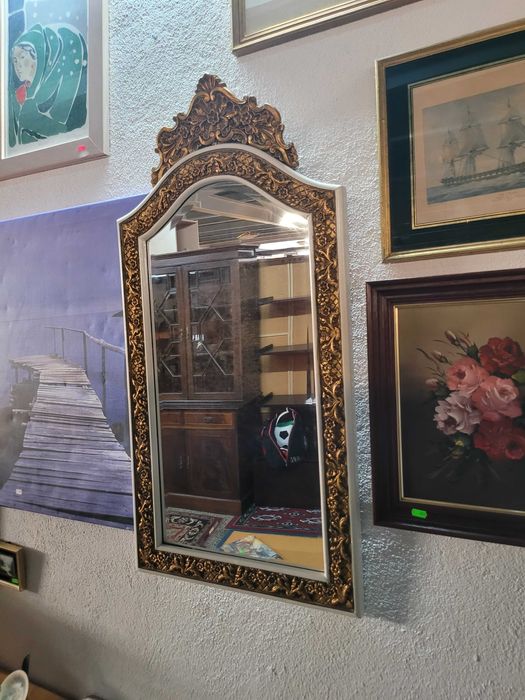 Wooden console table with stone top and mirror, in good overall condition64584276670466124