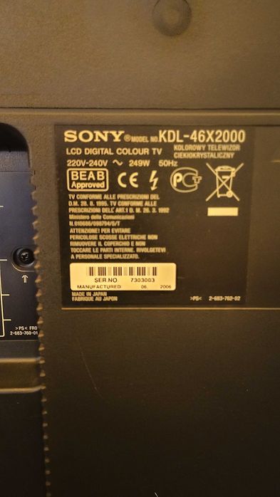 Tv sony KDL 46X2000