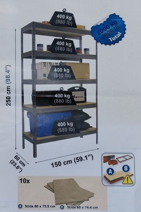 Estante metal robusta  2,5x1,5x0,60 (400 kg prat.)