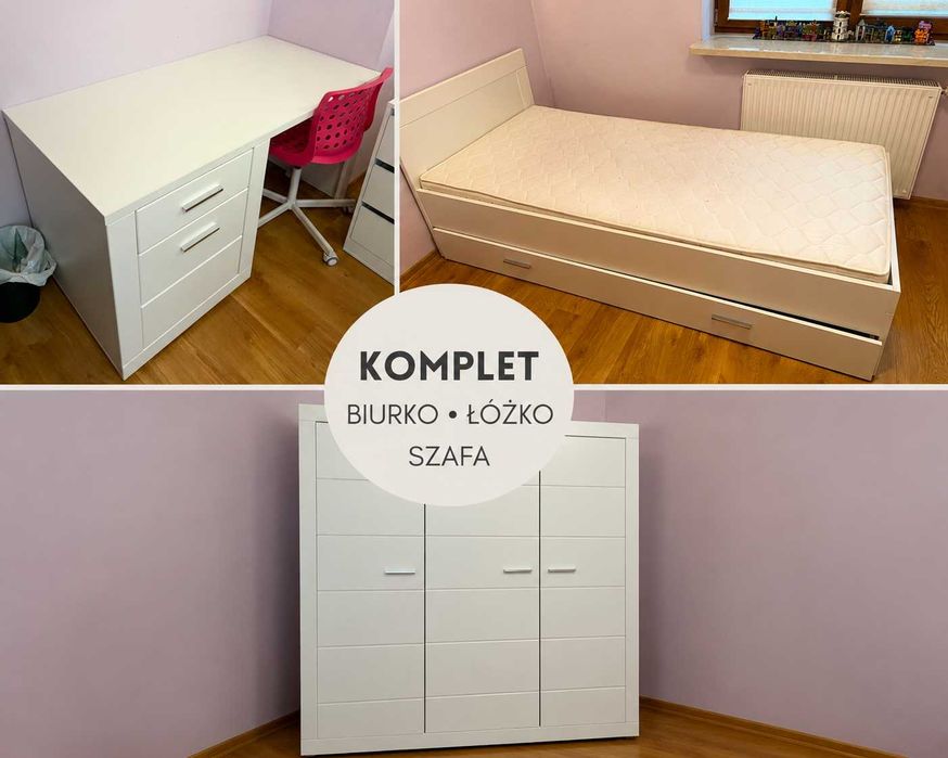 Meble Forte Snow Szafa + łóżko + materac + biurko
