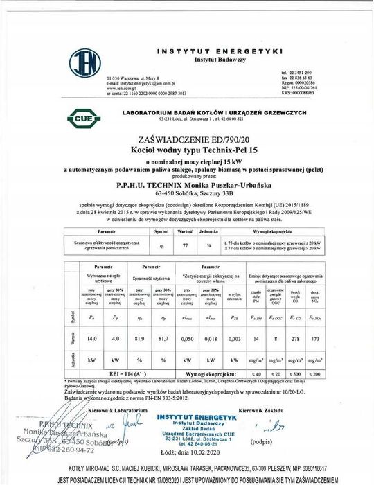 Piec CO  pellet ekogroszek owies drewno kocioł kotły 15 kW  5 klasa