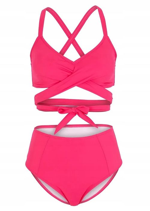 B.P.C bikini bustier wiązane różowe z figami 46.