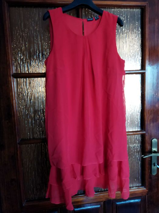Sukienka j. nowa 40 Bonprix czerwona falbany szyfon impreza Sylwester
