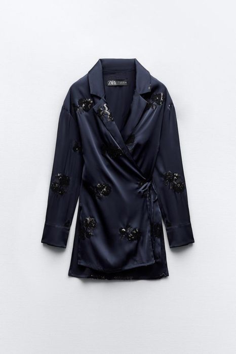 Атласний костюм Zara з паєтками (блейзер-кімоно + штани)
