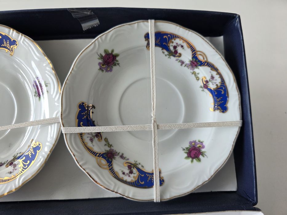 Conjunto 2 chávenas de chá porcelana em caixa estilo romântico