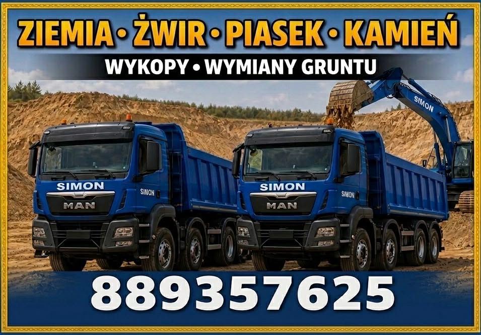 Żwir piasek kamień pospółka  ziemia ogrodowa transport wymiany gruntów