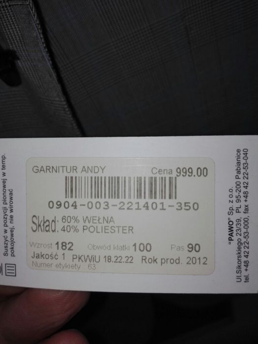 Nowy garnitur marki PAWO