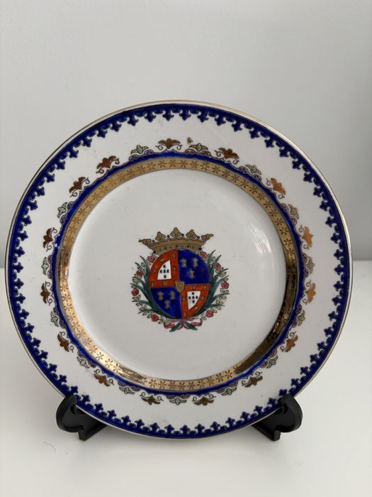 Prato de porcelana de exportação Qianlong da Dinastia Qing