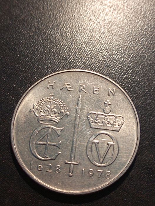 5 kroner - 350º Aniversário do Exército Norueguês - Norway -1978